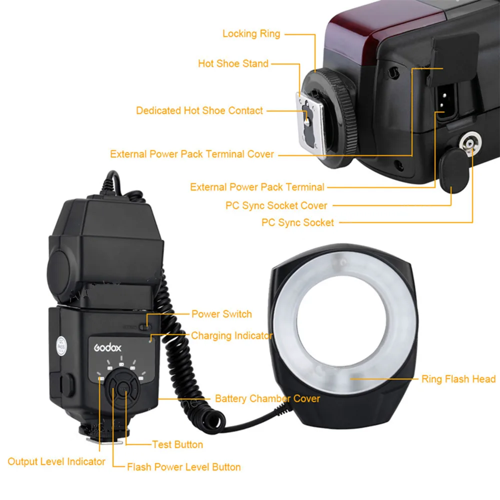 Godox ML 150 кольцо для макросъемки Вспышка Speedlite номер 10 с 6 переходными кольцами