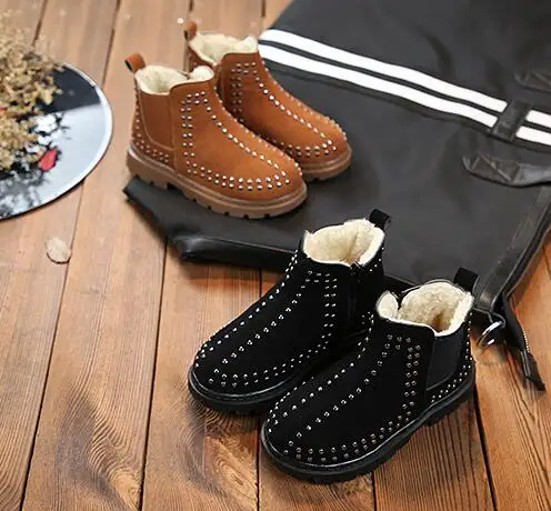 AI LIANG Children's Martin Shoes Punk Wind Rivet Non-slip Warm Boy Boots Wholesale Girls Winter Plus Velvet | Детская одежда и