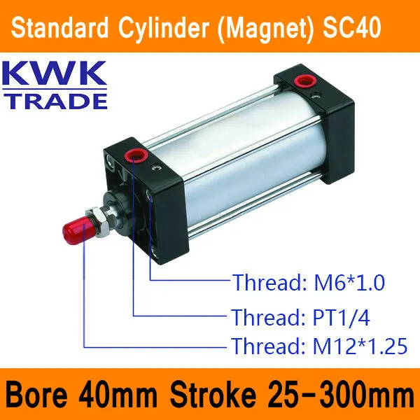 

SC40 Standard Air Cylinders Valve Magnet Bore 40mm Strock 25mm to 300mm Stroke Single Rod Double Acting Pneumatic Cylinder