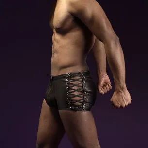 Боксеры мужские из искусственной кожи на шнуровке с заклепками молнии для