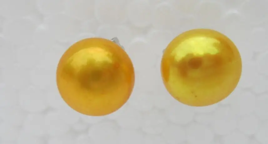 AAA огромный 9 мм натуральный Южное море желтый серьги гвоздики с жемчугом brincos boucle