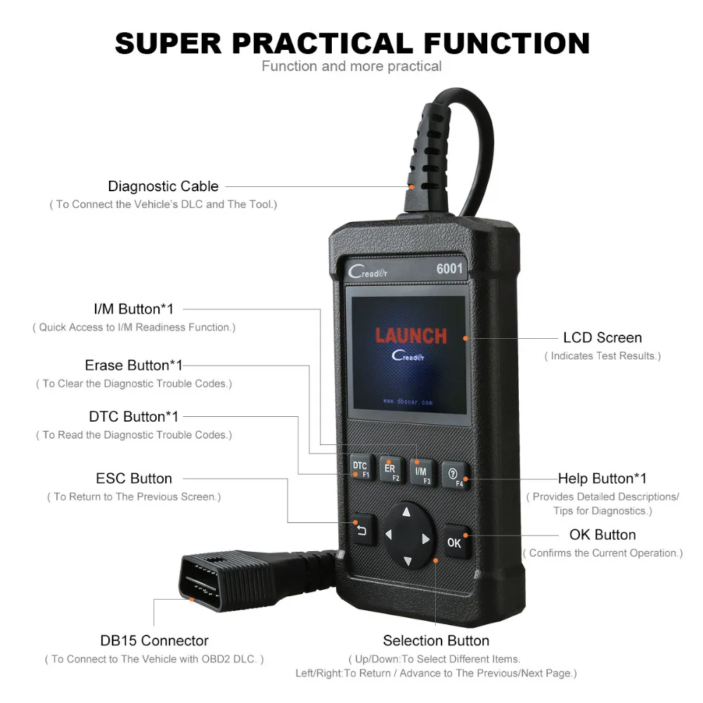 Launch Creader 6001 obd2 инструмент сканирования читальный кодов с управлением бортовой