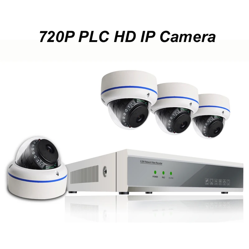 4 шт 720 P PLC купол Камера с 1080 NVR Kit Мощность проводной встроенный модуль достичь 300 м