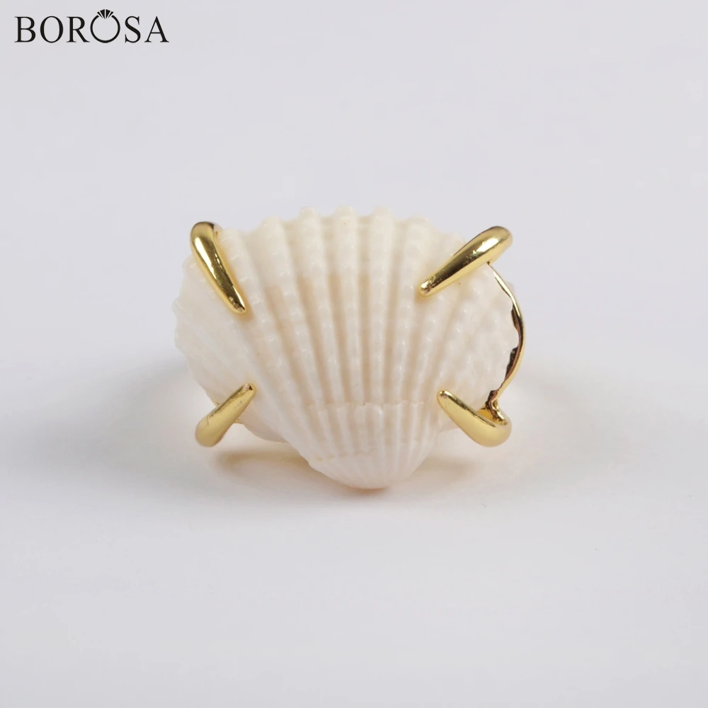 Женское кольцо BOROSA 10 шт. Золотое безель с натуральным жемчугом и гребешками