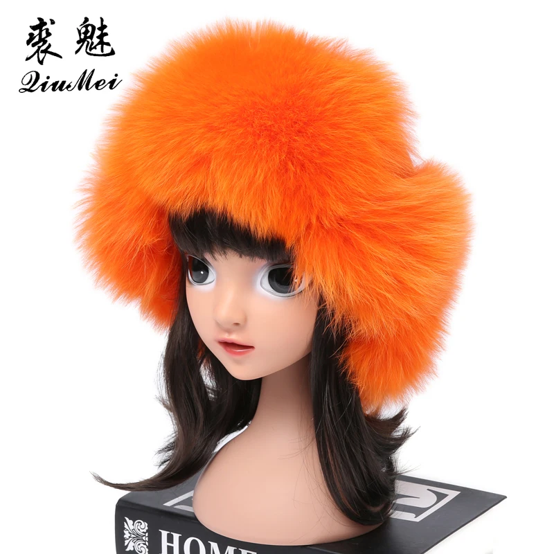Real Fox Fur Bomber Hats For Children Luxury Warm Raccoon Fur Caps Bombers Fur Winter Russian Trapper Hat for Girls Boys Ushanka