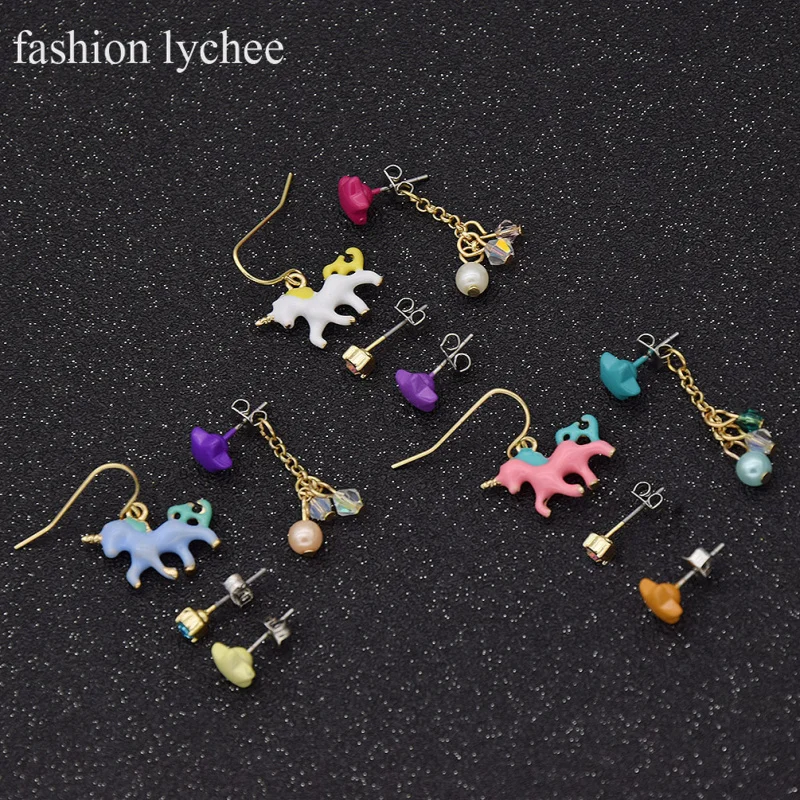 Женские серьги-гвоздики с единорогом lychee набор из 4 предметов со звездочками