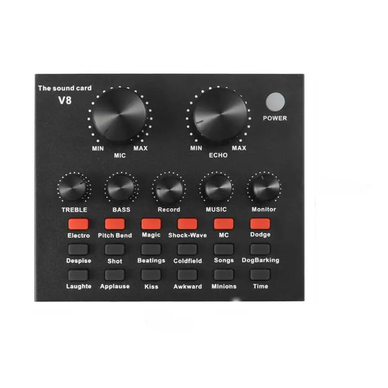 

V8 Multifunctional Live Microphone Webcast Sound Card Intelligent Volume Adjustable Multiple Funny Sound Effect for Phone Comput