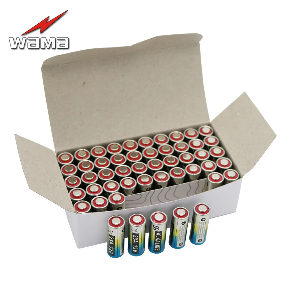 

50pcs/box Wama Alkaline 12V 23A Primary Dry Batteries 21/23 23GA A23 A-23 RV08 55mAh Car Remote Electronic Battery Wholesales