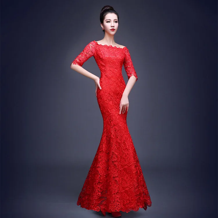 Новинка 2017 модное красное платье Чонсам в китайском стиле для невесты с вырезом