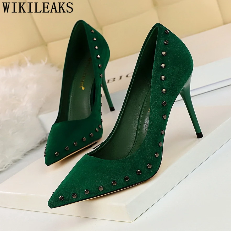 Туфли лодочки женские на высоком каблуке зеленые для фетиша свадебные туфли