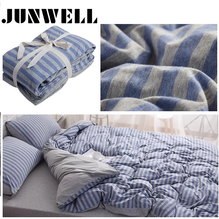 

100% Cotton Yarn dyed Jersey 3PCS Set Duvet Cover + Pillowcase (no sheet) Quilt Cover set Japanese Style Stripe Design