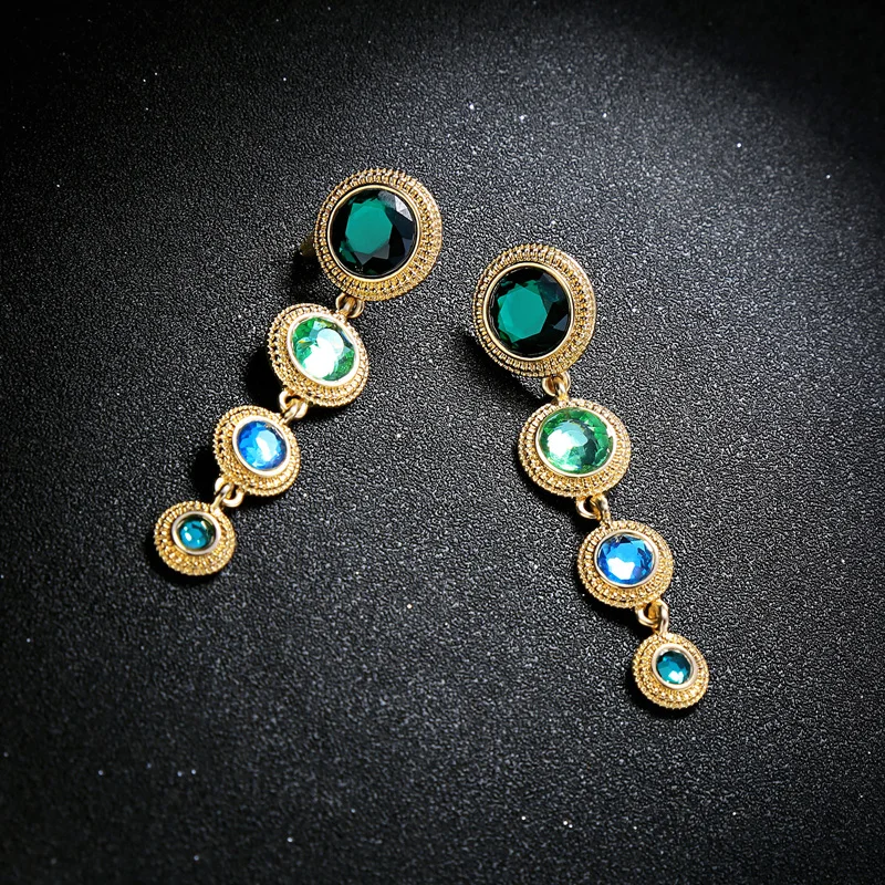 Geometric Round Green Rhinestone Water Drop Earring For Women Charm Long Dangle Earrings Fashion Jewelry Wholesale | Украшения и