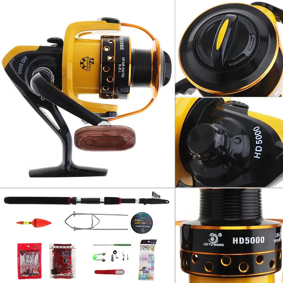 15pcs 2.4m Fishing Rod Reel Combos Full Kit Telescopic Spinning Pole Lure Line Hook Track Tool Set for Ocean | Спорт и развлечения