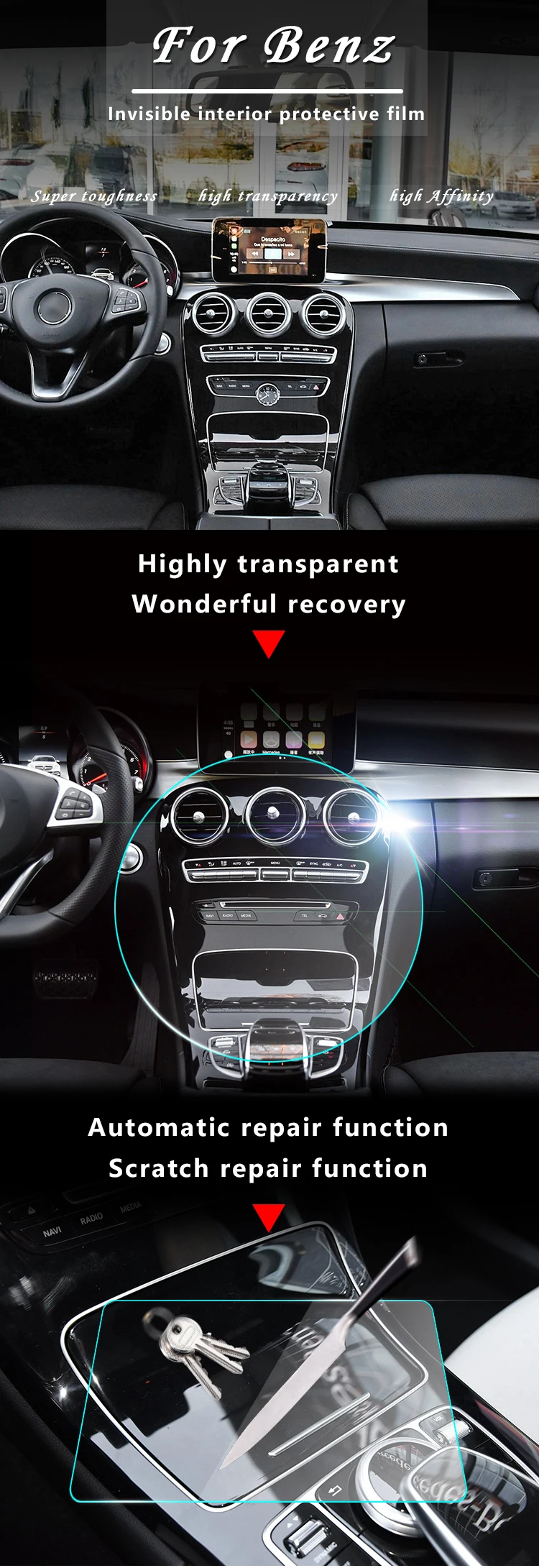 Аксессуары для салона автомобиля для Mercedes Benz C 180 200 GLC260, высокое качество, TPU, автомобильная прозрачная защитная пленка, наклейки
