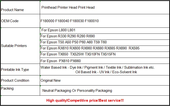 F180040 F180030 F180010 печатающая головка для Epson T50 A50 T60 R290 R280 RX610 L800 R330 PX660 печатающей головки