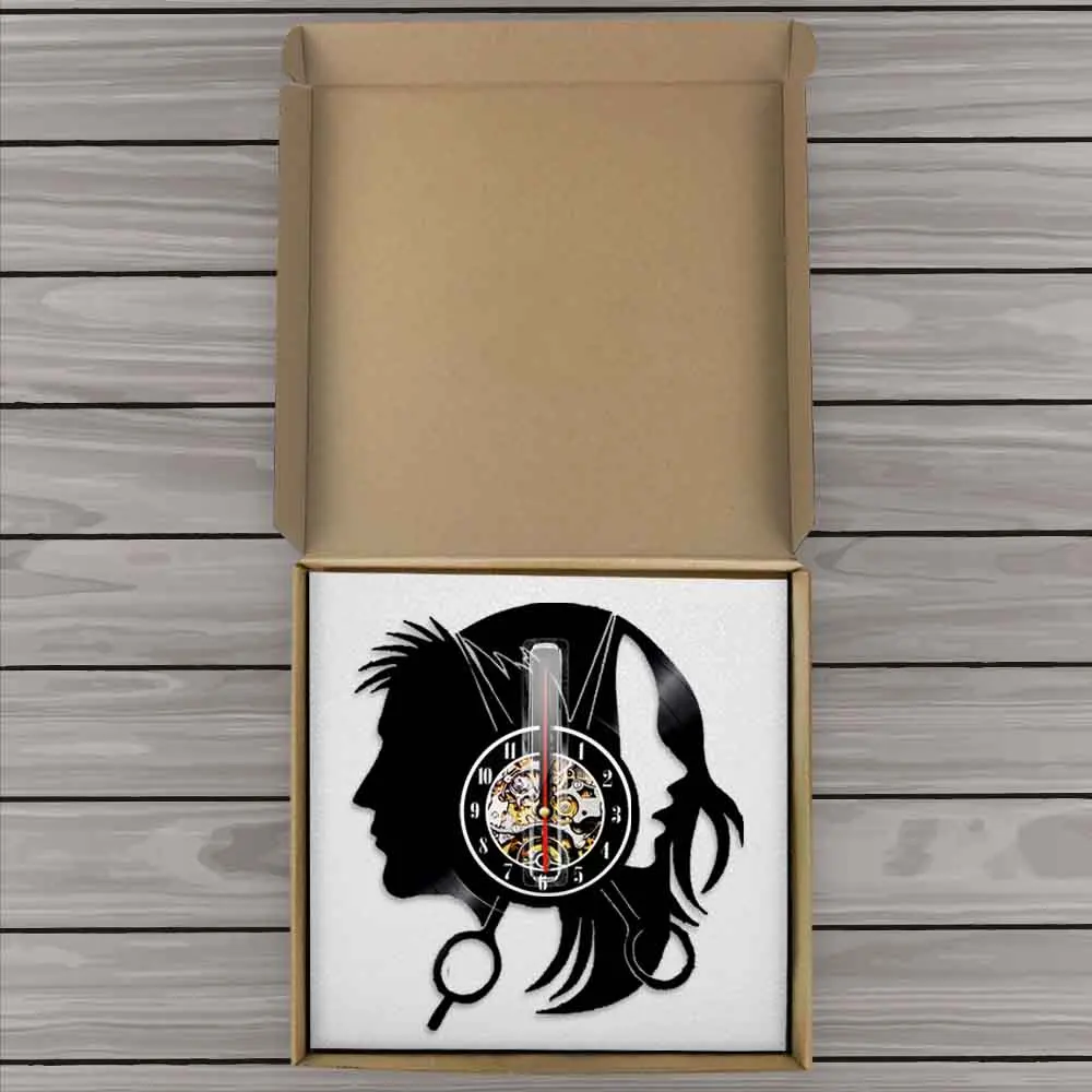 1 шт Парикмахерская настенные часы творческого Светодиодное освещение винил LP