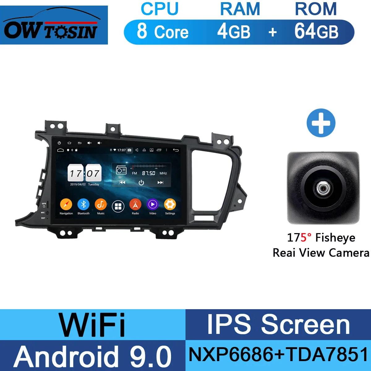 64G Fisheye Camera " ips Восьмиядерный 4G ram+ 64G rom Android 9,0 автомобильный dvd-радио GPS для Kia K5 Optima 2011- DSP CarPlay Parrot BT стерео Adas - Цвет: 64G Fisheye Camera