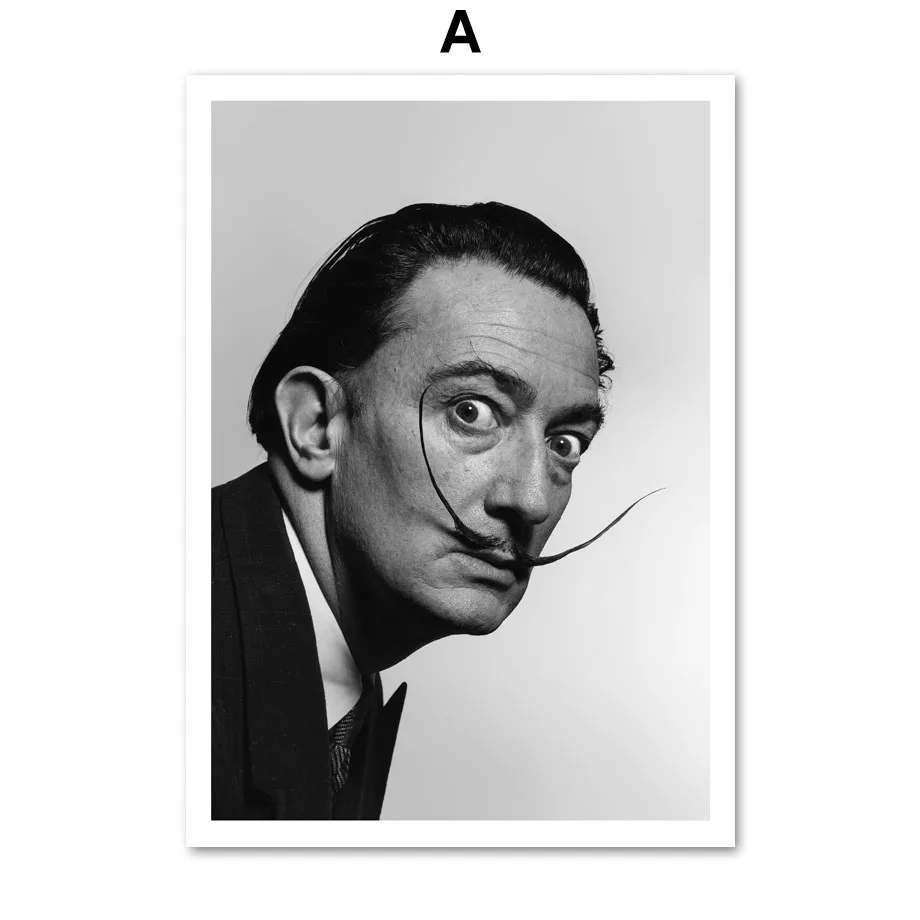 Настенные художественные холщовые картины Salvador Dali черно-белые фото плакаты на скандинавскую тему и принты настенные картины для декора гостиной салона - Цвет: A