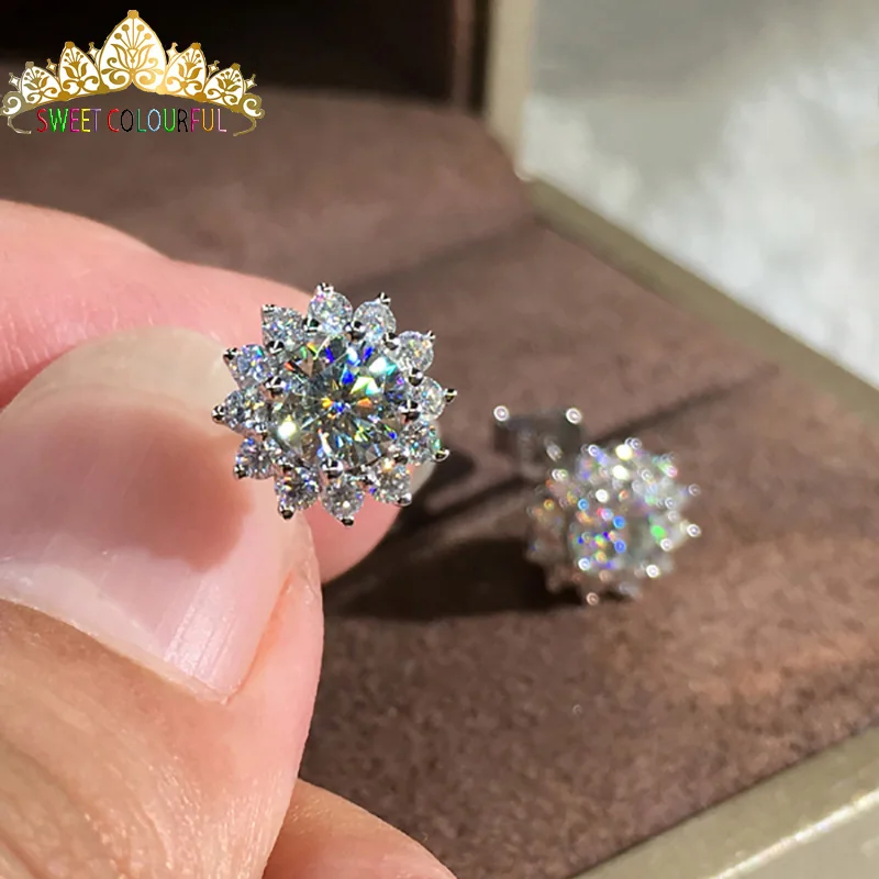 18K золото пара сережек 1CT D цветные Серьги с муассантом для женщин M