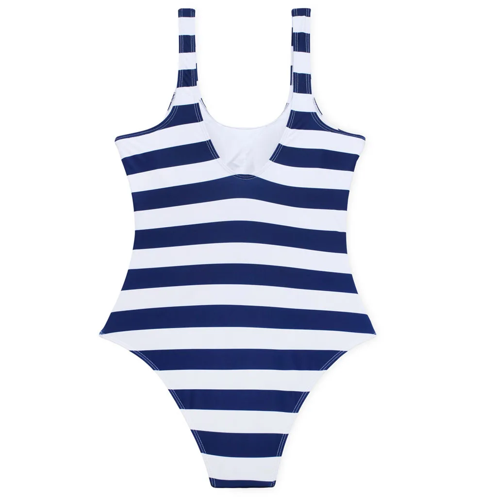 TheMogan Basic Cotton Span Scoop Neck Tank Bodysuit Sleeveless Leotard One-Piece Blue Sexy Stripes Charming roupa de mergulho | Спорт и