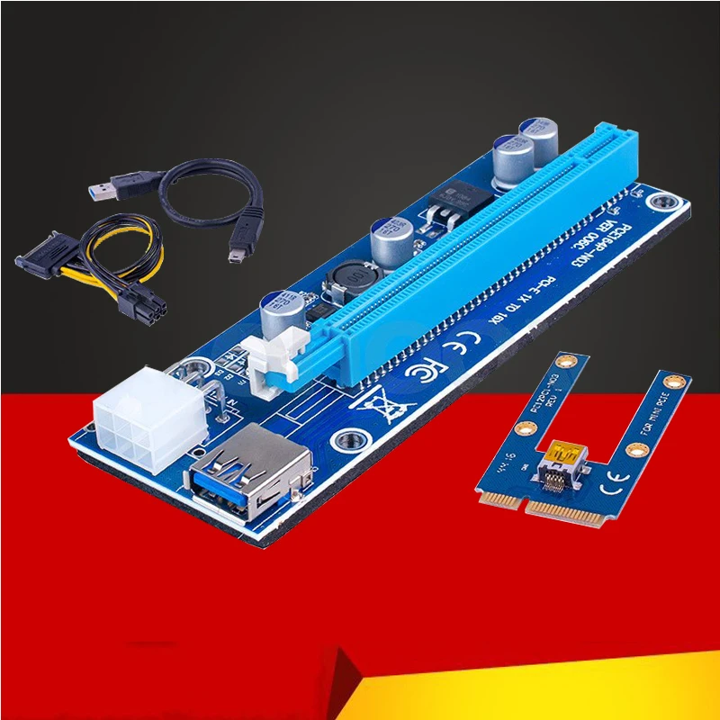 Новая мини PCI Express PCI-E Райзер-карта PCIe 1x до 16x адаптер с SATA 6-контактным кабелем USB