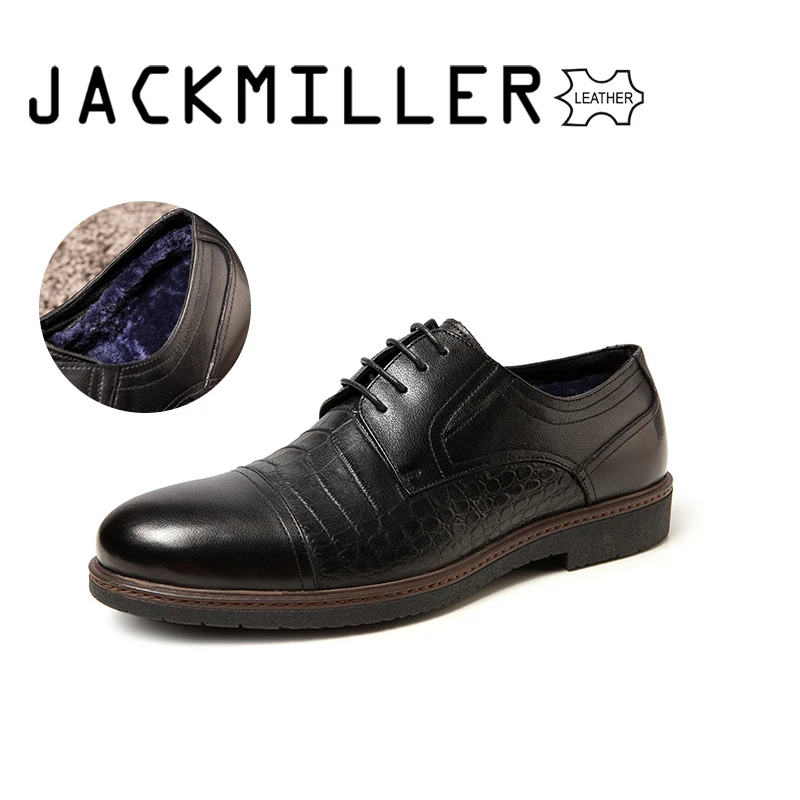 Jackmiller/брендовые Зимние Мужские модельные туфли с шерстяной подкладкой Мужская
