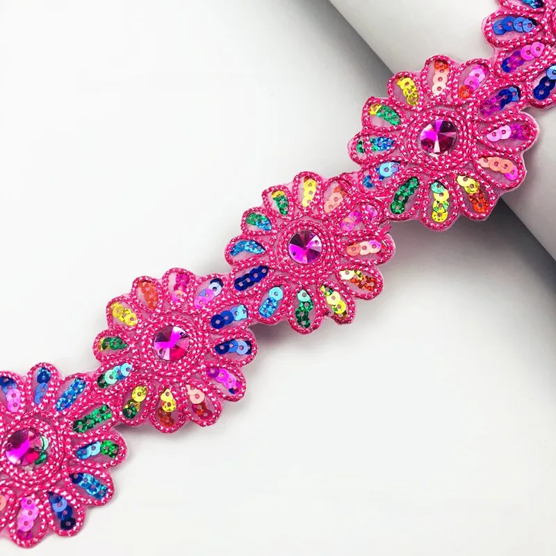 width 6cm National style vintage color sequin embroidery flower lace with glue DIY hanfu kimono doll cloth Handmade accessories | Дом и сад