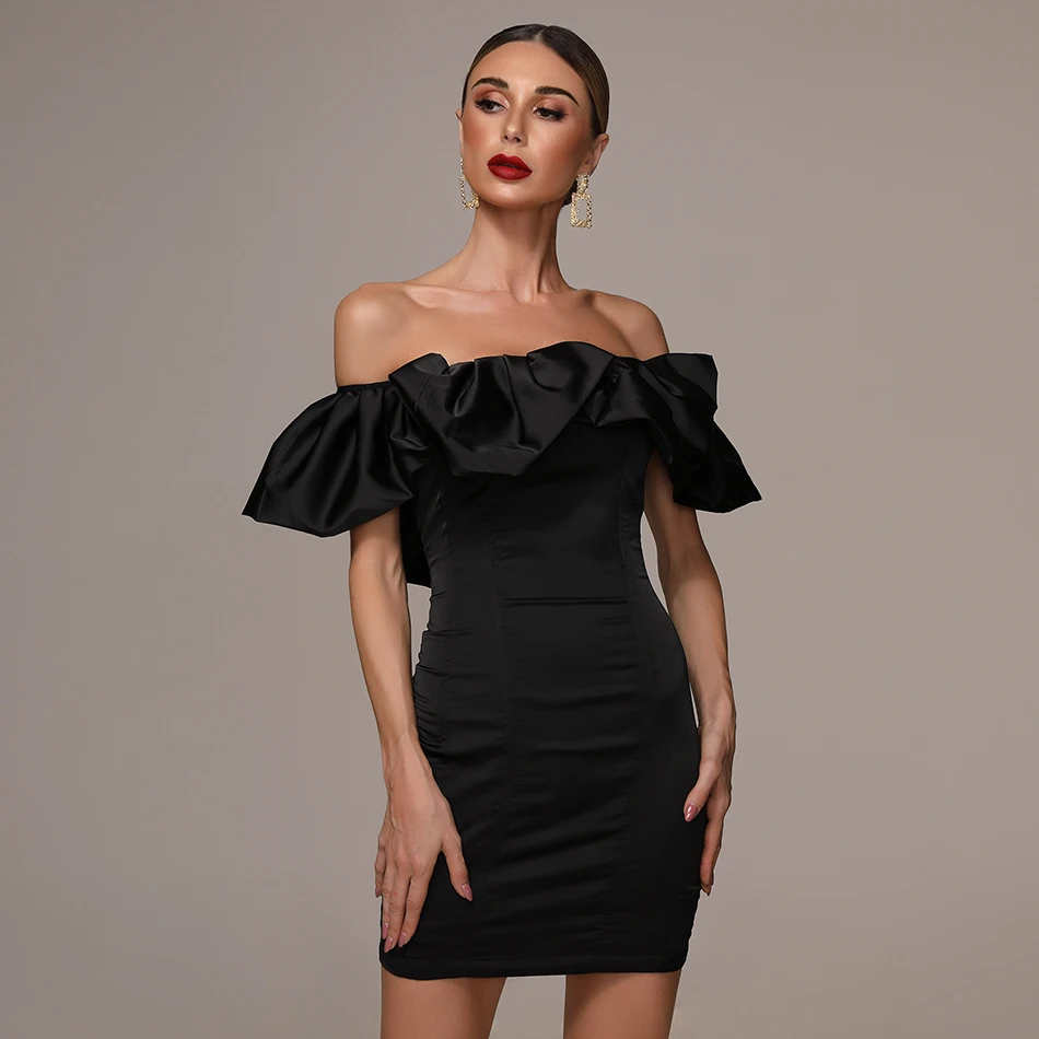 Летние женские вечерние платья знаменитостей черного цвета, Vestidos Verano, сексуальное черное мини обтягивающее Клубное платье без рукавов с оборками и бахромой