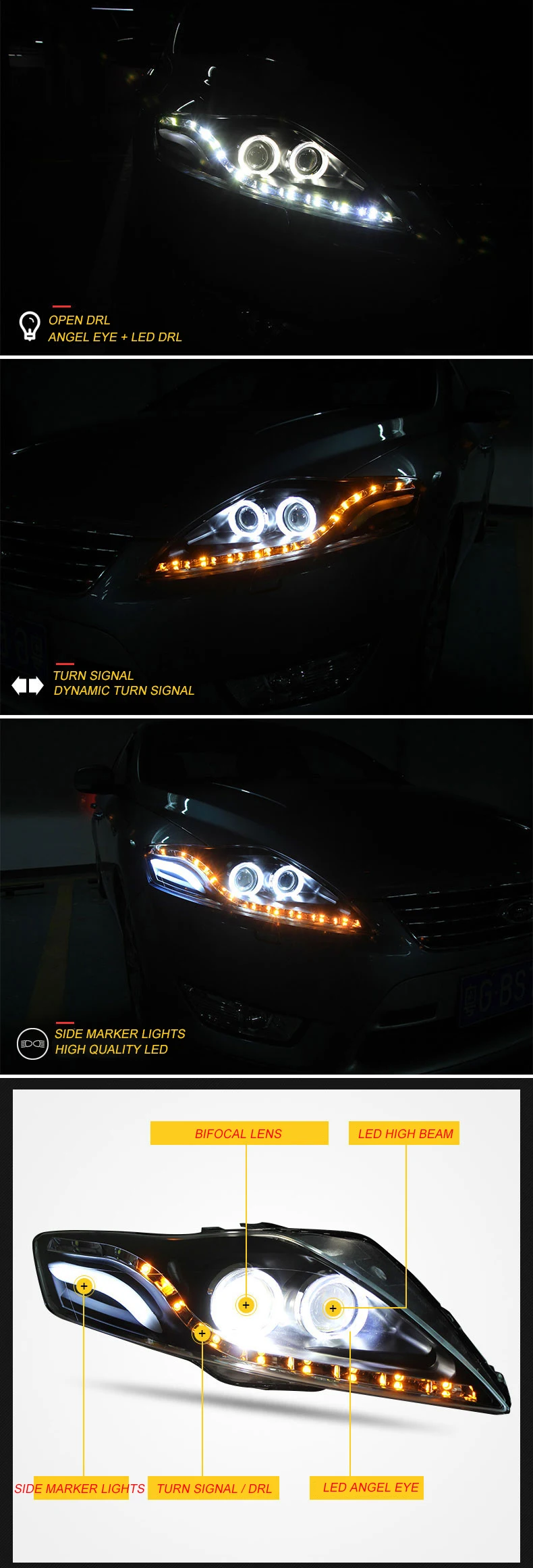 Автомобильный Стильный чехол на голову для Ford Mondeo 2007-2012 фара для fusion фары DRL вариант ангельские глазки Биксеноновые линзы ближнего света
