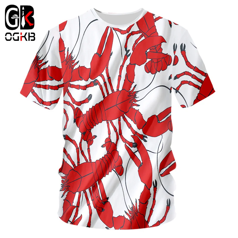OGKB New Arrival Women/men's Print Red Lobster 3d Tshirt Funny T-shirt Unisex Short Sleeve Round Neck Casual Tee Shirts 7XL