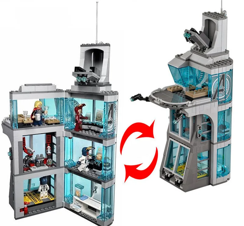 Новые Супергерои Железный человек атака Мстители башня Fit Legoings Фигурки Marvel Age Ultron