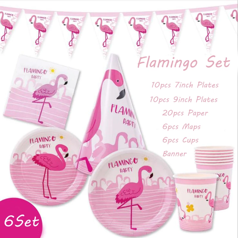 Набор одноразовой посуды Omilut с фламинго декоративные тарелки мультяшным розовым