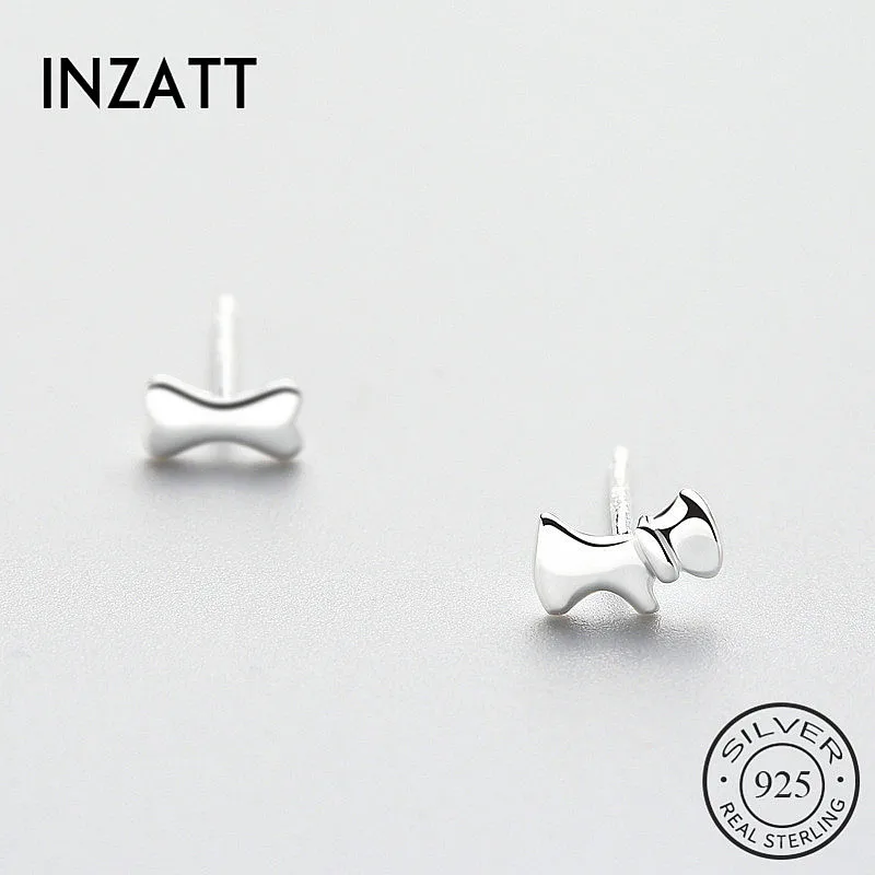 

INZATT Asymmetry Bone Cute Dog Stud Earrings Real 925 Sterling Silver For Women Birthday Party Fine Jewelry Animal Earrings