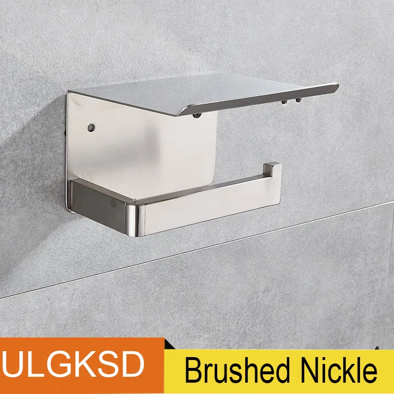 Brushed Nickle Ulgksd Ванная комната Матовый никель/хромовая бумажная корзина для хранения с телефоном стойки Ванная и туалет бумажная полка для ванной - Цвет: Brushed Nickle