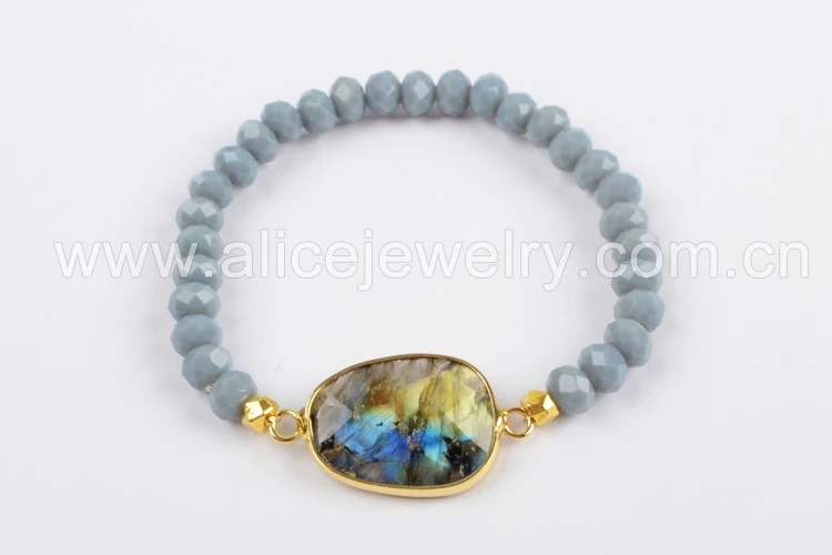 Labradorite BOROSA 1 шт. Модный золотой цвет Лабрадорит белый кварц Лазурит Хрустальный Браслет с граненными элементами 6 мм стеклянные хрустальные бусины G1406 - Окраска металла: Labradorite