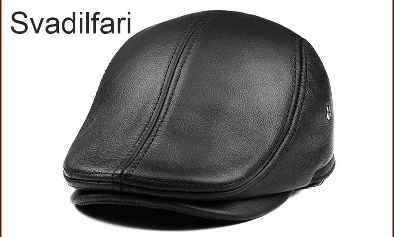 Black Svadilfari, классические береты, мужские теплые шапки из натуральной кожи, ветрозащитная шапка-Утконос, бордовые зимние Роскошные брендовые плоские шапки - Цвет: Black