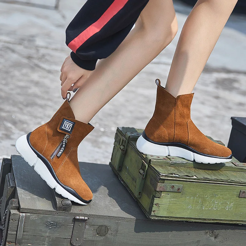 

Женские ботильоны из натуральной кожи, дышащие, на платформе, модная брендовая обувь для отдыха, на осень