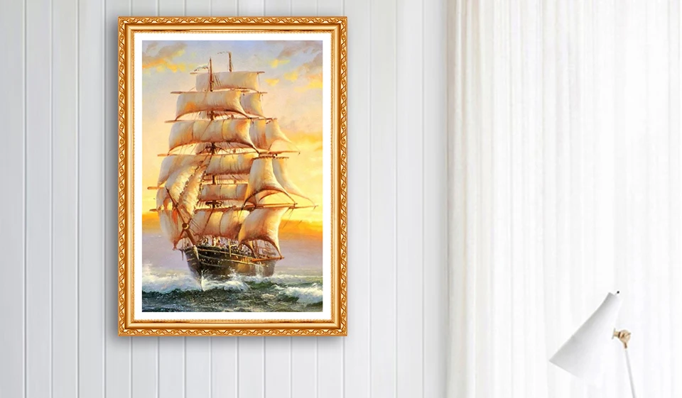 Алмазная вышивка Алмазная картина вышивка крестиком DIY желтый рассвет корабль 5D бриллиантовый рисунок Рождество украшения