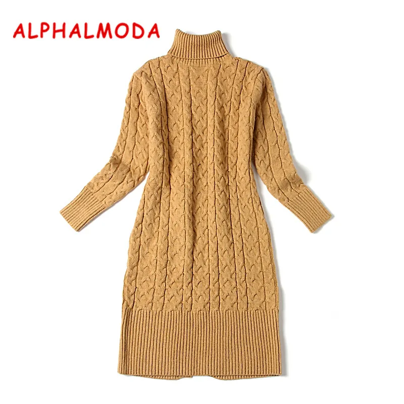 ALPHALMODA 2017 зимнее женское платье с высоким воротом и кроличьим мехом утолщенное