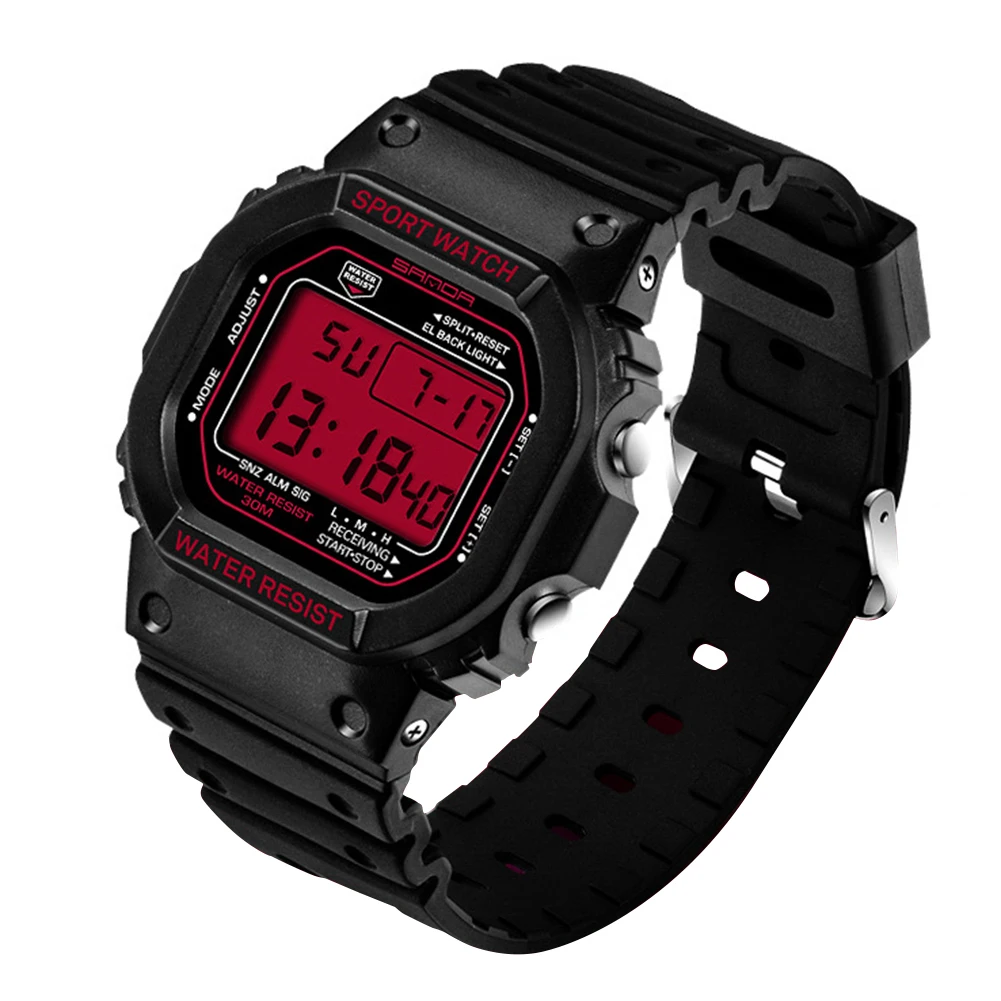 Black Red Men Модные унисекс водонепроницаемые horloges mannen цифровой дисплей Будильник Светящиеся спортивные наручные часы - Цвет: Black Red Men