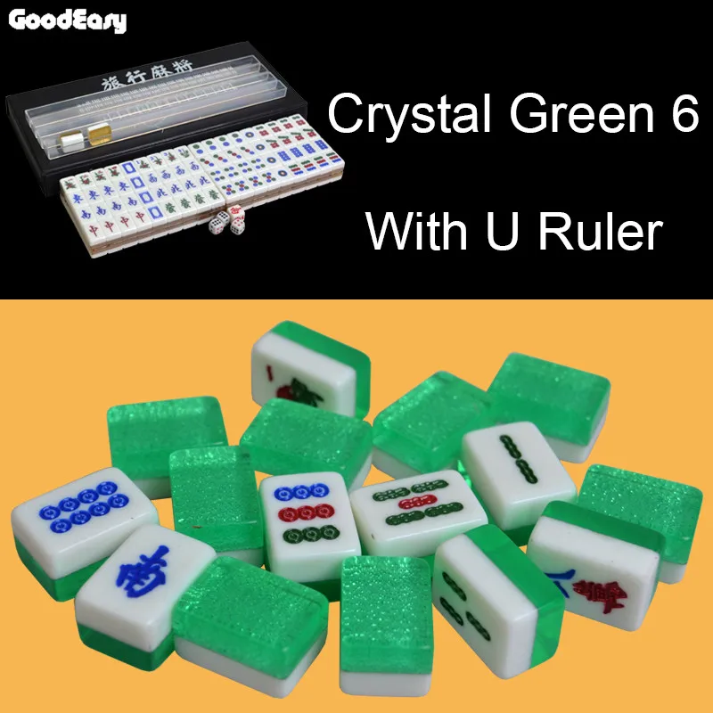 Green with U Ruler JIESITE высокое качество путешествия мини Меламиновый Набор для игры в маджонг со складным столом с U линейкой забавная семейная настольная игра - Цвет: Green with U Ruler
