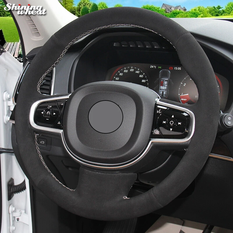 

Hand Sew Black Suede Car Steering Wheel Cover for Volvo XC90 2015-2017