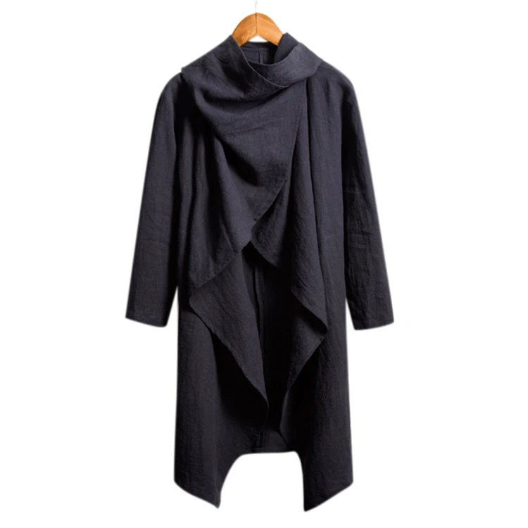 Мужской Хлопковый плащ с длинным рукавом и воротником-шарфом, куртка в стиле хип-хоп, Мужской плащ, верхняя одежда в стиле панк, уличная одежда DA066