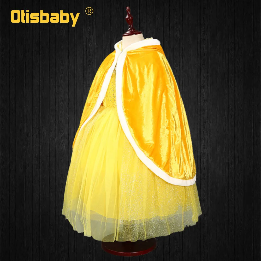Velvet Cloak Карнавальный костюм красавицы и чудовища; детское платье Белль; платье для девочек; платье Белль; великолепные элегантные желтые платья без Плеч - Цвет: Velvet Cloak