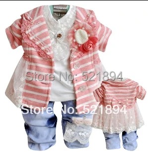 Новинка осенний комплект одежды в полоску для девочек из 3 предметов платья