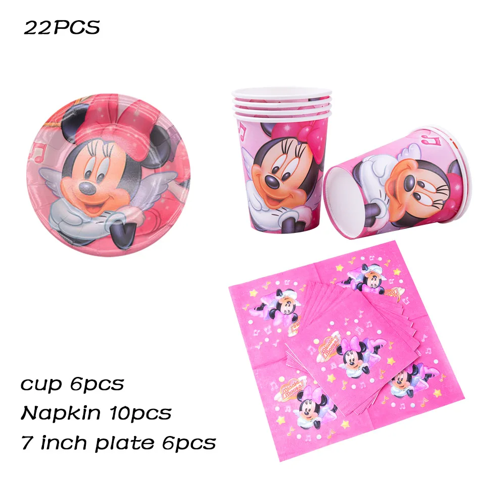 22pcs B Set Для девочек Минни Маус День рождения тема украшения Дети День Рождения Бумажный мультяшный стаканчик и тарелка салфетка баннер - Цвет: 22pcs B Set