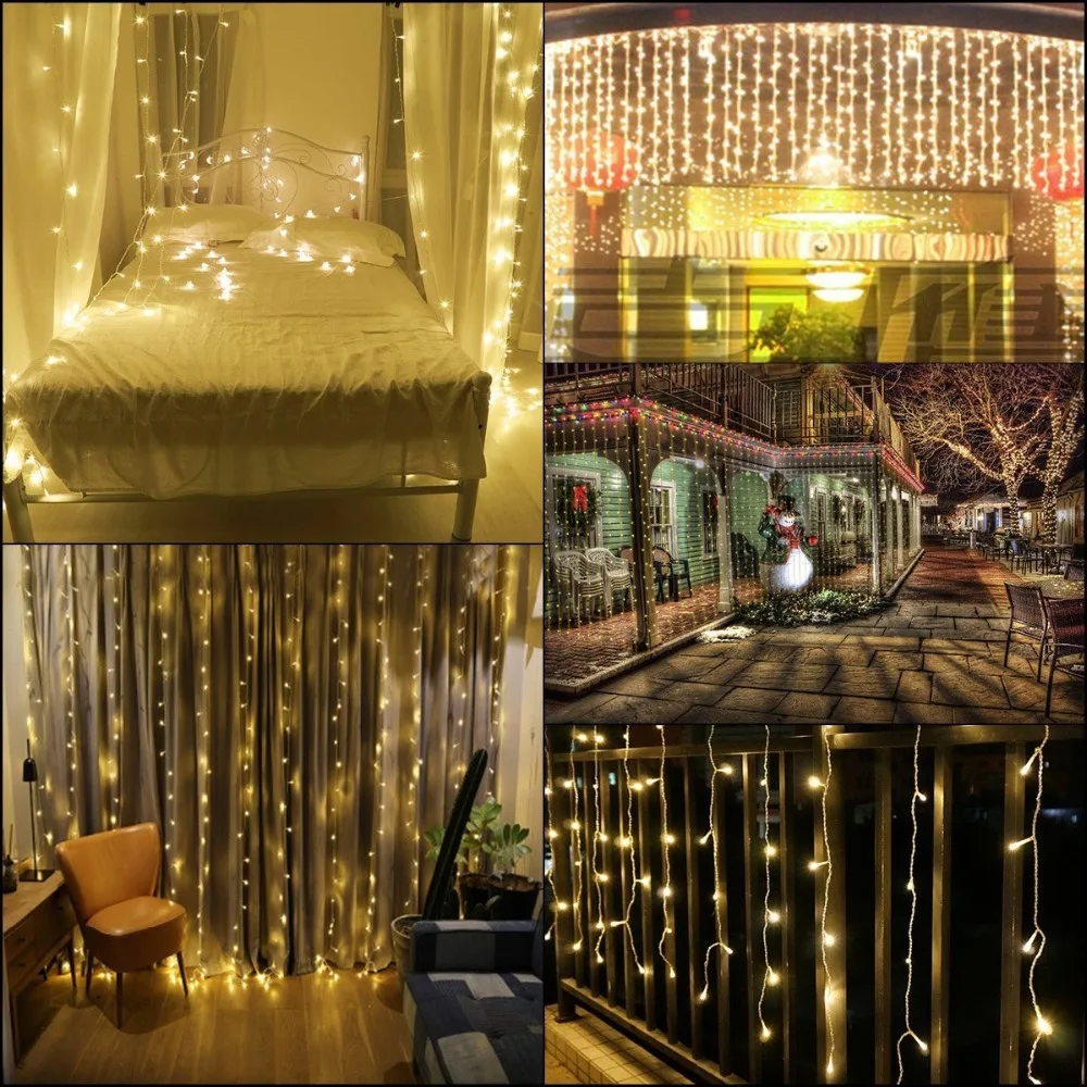 3m/9.8ft 110В теплый белый светодиодный занавес для окна гирлянда 8 мигающих режимов