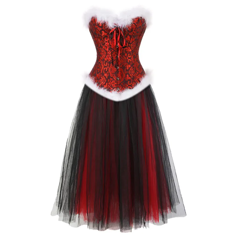 Рождественский корсет платье перо whtie костюмы на Хэллоуин Цветочные бюстье и