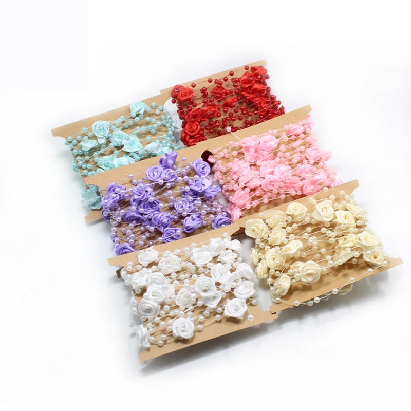 Handmade Artificial Fake Plastic Soil Color Rose Shape 4mm Flower Beads Chian For Wedding Party Grand Event Decoration Supplies | Дом и сад