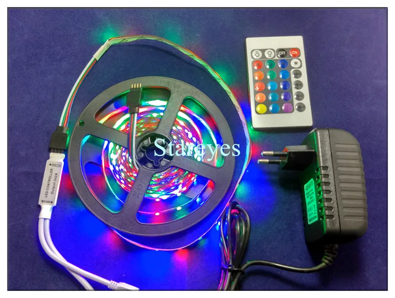 1 комплект 5 м SMD 3528 2835 300 светодиодный RGB светодиодный полосы светодиодный светильник клейкие ленты USB флэш светильник ing не Водонепроницаемый полосы+ Пульт ДУ+ 2A Мощность адаптер